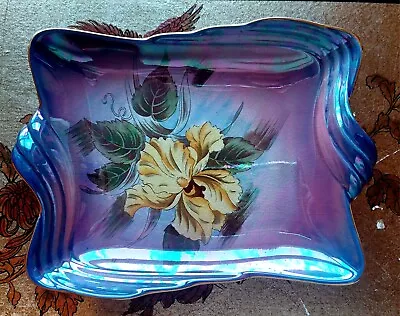 Buy Royal Winton Grimwades 1346 Blue Lustre Rectangle Plate Dish Yellow Iris Flower  • 25£