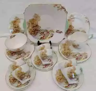 Buy Vintage 21 Piece Fine Bone China  Shelley Tea Set With 'Heather' Design • 80£