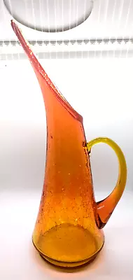 Buy Lovely Vtg. Kanawha Ewer Amberina Crackle Glass Applied Handle Pitcher Vase 13  • 41.94£
