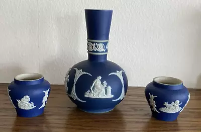 Buy Antique Adams Tunstall Jasper Ware Neoclassical Cobalt Blue Small Vase And Urns • 10£