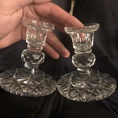 Buy Pair Of Glass 4  Crystal - Cut Glass Candlesticks Decorative Detailed 10cm • 10£