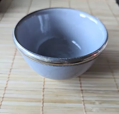 Buy Moroccan Handmade Pottery Bowl In Light Grey Enamel With Silver Metal Rim. • 10£