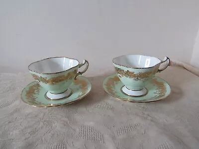 Buy Vintage Retro Hammersley Bone China Green Gold  Pair Of Cups & Saucers • 10.79£