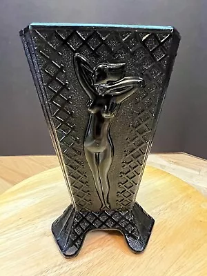 Buy Vintage McKee Black Amethyst Glass Nude Woman In Relief 3 / 6 Sided Vase 8-1/2  • 139.74£