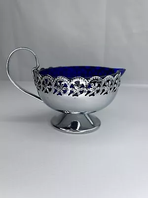 Buy Celtic Quality England Cobalt Blue Glass Compote Creamer Jug Dish Chrome Plated • 8.50£