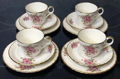 Buy Vintage WH Grindley Creampetal - Set Of 4 Tea Trio's - Gold & Pink Apple Blossom • 22.99£