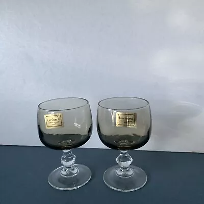 Buy 2 Vintage 1970s Luminarc Smoked Brown Port Liqueur Glasses. 8cm Tall Knock Stem  • 7£