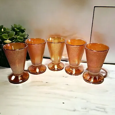 Buy Marigold Carnival Glass 5  Tumblers Jeannette Pattern Footed Base Set Of 5 • 16.30£