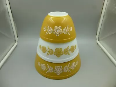 Buy Vintage Pyrex Butterfly Gold Mixing Bowls (403) 2.5qt, (402) 1.5qt, (401) 1.5pt • 60.57£