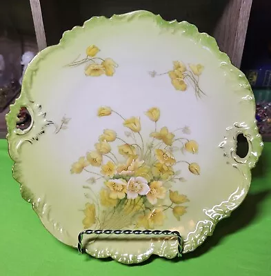 Buy Bavarian China Green & Yellow Floral Serving Plate Cottage Core Hand Painted  • 23.30£