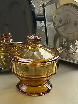 Buy Vintage Small Davidson 8283 Amber Glass Lidded Vanity Pot C1922-42 • 15£