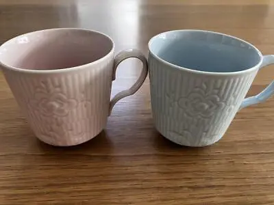 Buy Royal Copenhagen Porcelain Mug With Flower Emblem 350ml Blue And Pink 11oz Pair • 75.48£