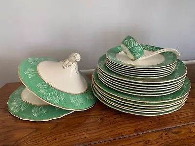 Buy Royal Cauldon Fine Bone China Dinner Set Service 1920 Art Deco Green & White • 60£