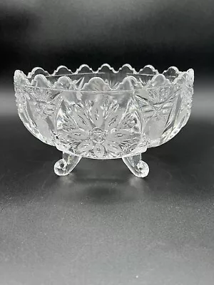 Buy Vintage Anna Hutte Real Lead Crystal Handcut Oval Sawtooth Footed Bowl Dish Vase • 20.49£
