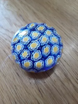 Buy Lovely Small Paperweight  Blue With Lots Of Pretty Yellow Flowers In Vgc • 8£