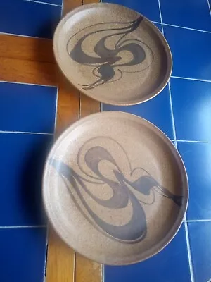 Buy Larbet Pottery Barbara Davidson Swirl Dinner Plates X2, 70s Scottish Art Pottery • 10.05£