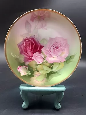Buy C. 1900 Thomas Sevres Plate Handpainted Roses Bavaria Mentone Signed E Muller • 13.33£