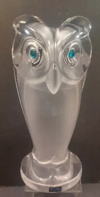 Buy Cristal De Sevres Glass Owl Figure Satin Frosted Blue Facet Crystal Eyes • 79.21£