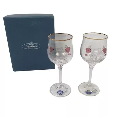 Buy Bohemia Czech Crystalex Glass Pair Wine  Happy Anniversary  40th Boxed Vintage • 18.99£