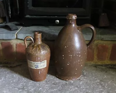 Buy Antique Stoneware Jug Decorative Brown Pottery Flagon • 21£