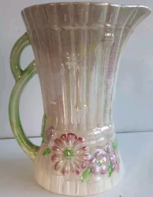 Buy Vintage Maling Pottery Jug Ceramic Floral Lustre Texture Pink Green Cottage Core • 27.50£