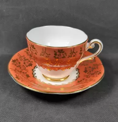Buy Vintage  Royal Standard  Bone China Tea Cup & Saucer. Orange, White, Gold Colour • 14.95£