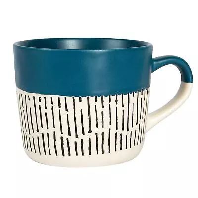 Buy 1x Blue 450ml Dipped Dash Stoneware Coffee Mug Large Rustic Ceramic Tea Cups Set • 8£