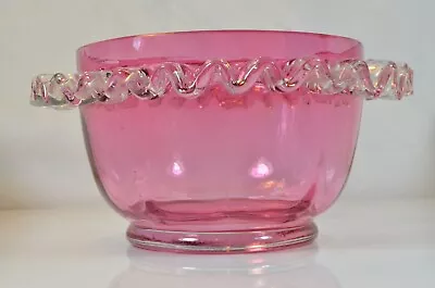 Buy Cranberry Glass Crinkle Rim Bowl C1900 6 Inch Rich Colour Vintage Pink • 24.99£