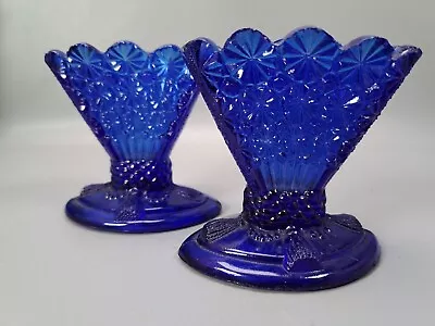 Buy Vintage Pair Cobalt Blue Glass Vases Floral Decoration Country House Interior • 20.50£