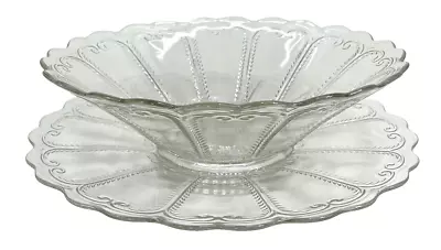 Buy Vintage Crystal Clear Glass Serving Bowl & Underplate Depression Glass 10.5  USA • 37.25£