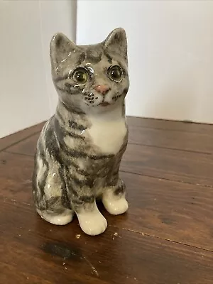 Buy Jenny Winstanley Pottery Cute Cat Size 1 Cathedral Glass Eyes Signed • 59.99£