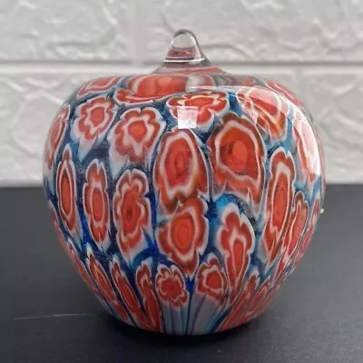 Buy Apple Shaped Glass Paperweight / Ornament Home Decor W/Abstract Floral Pattern • 14.99£