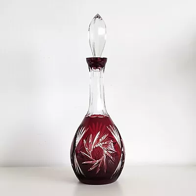 Buy German Cut Glass Decanter, Ruby Red, Crystal, Large, Vintage • 33£