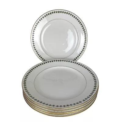 Buy George Jones & Sons Crescent England Set 6 Plates Green Fleur De Lis Gold Rim • 79.21£