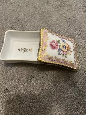 Buy Vintage Dresden China Trinket Dish Rectangle  Shaped Floral Pink Gold Edged • 10£