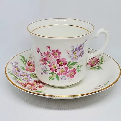 Buy Vale Genuine Bone China Tea Cup And Saucer Longton England Floral With Gold Trim • 7.92£