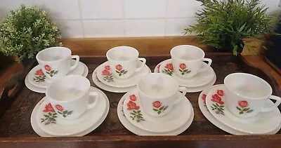 Buy Vintage JAJ Pyrex June Rose White Glass 18 Piece Boxed Tea Set  • 75£