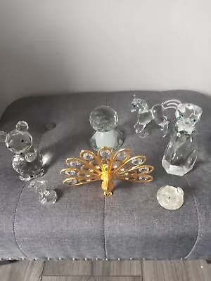 Buy 6 X Job Lot Vintage Crystal / Glass Ornaments Bear Peacock Cat Rocking Horse Etc • 10£