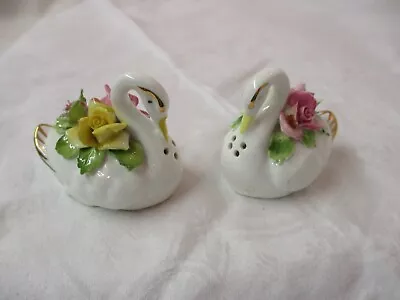 Buy Vintage England Royal Adderley Bone China Swans Salt & Pepper Shakers Floral • 13.97£