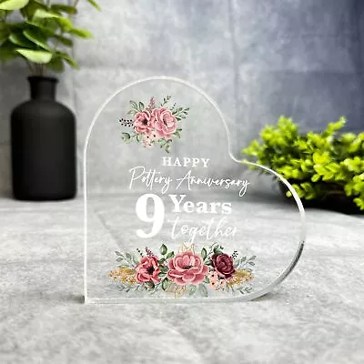 Buy Floral Pottery 9th Gift For Wedding Anniversary Heart Plaque Keepsake Gift • 9.99£