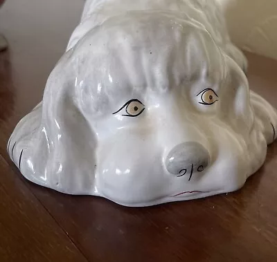 Buy Vintage Staffordshire Pottery White Dog Lying Down Position • 20£