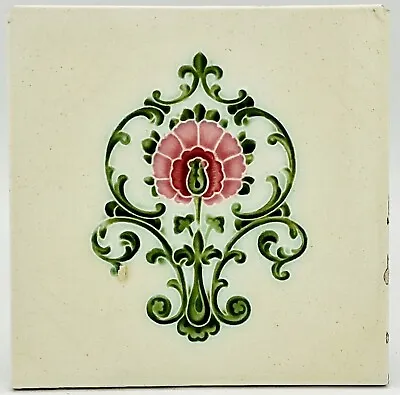 Buy Antique Fireplace Tile Floral Moulded Majolica Rhodes Tile Co C1900 AE8 • 25£