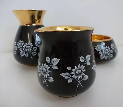 Buy Prinknash Pottery Vase Small Milk Jug Sugar Bowl Black Gold Floral Gloucester • 10.94£