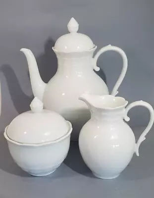 Buy Romantica All White By Kaiser Porcelain Coffee Pot Creamer & Sugar Bowl Set • 60.68£