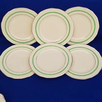 Buy 6 X Alfred Meakin SIDE Plates 1940s Art Deco Cream W. Green And Gold Bands VGC • 14.99£