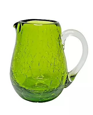 Buy Green Crackle Glass Pitcher Small ~3.75  Tall Hand Blown Clear Applied Handle • 14.75£