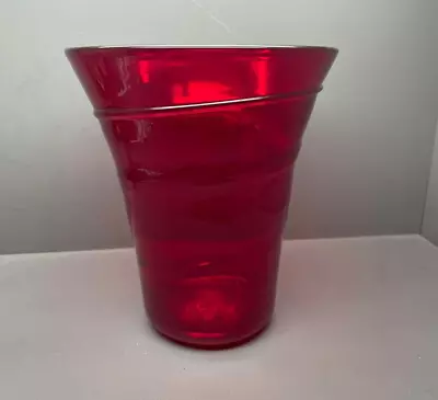 Buy Large Whitefriars Vase Ruby Red With Ribbon Trail 8.5   Inches - Vintage • 50£