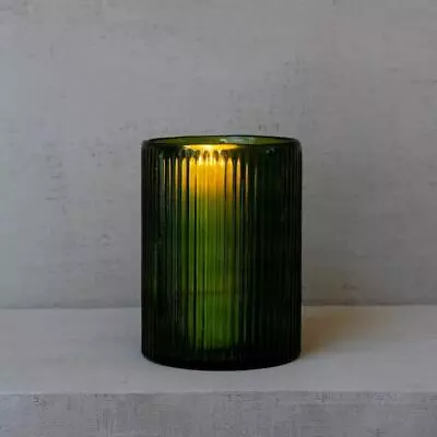 Buy 1x Vintage Green Glass Ribbed Hurricane Candle Holder, Tea Light Votive 2 Sizes • 16£