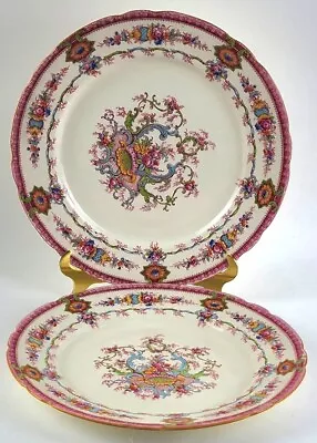 Buy 1950's Royal Cauldon Souvenir (Pink Rim) 10.5  Dinner Plate Set, Made In England • 146.55£