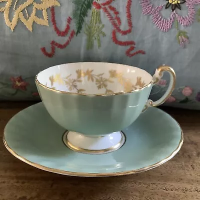 Buy Vintage Aynsley Pastel Green & Gold 2312 Tea Cup And Saucer • 15£
